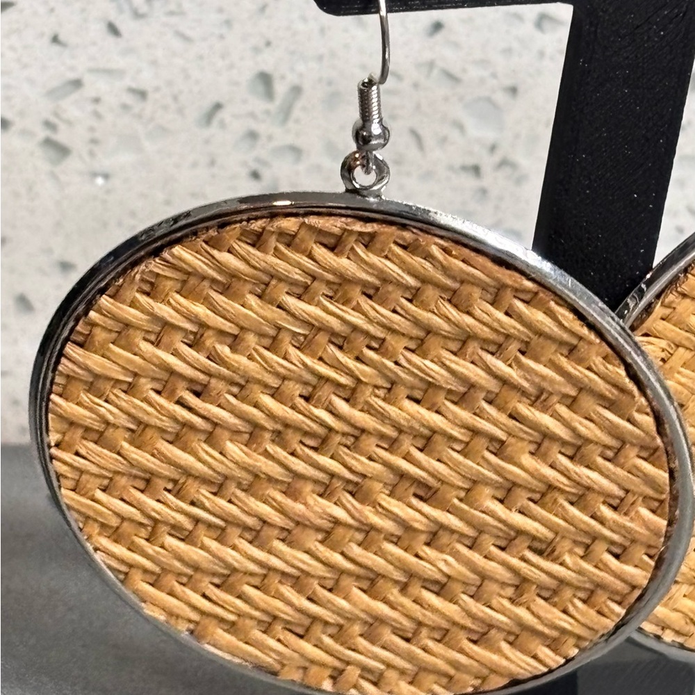 Round Woven Earrings with Silver Accents - Picture 4 of 5